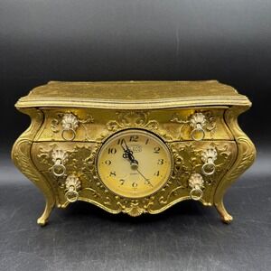 Vintage Eleco Jewelry Box Clock Gold Tone Ornate Unisex OS Baroque Rococo Boho